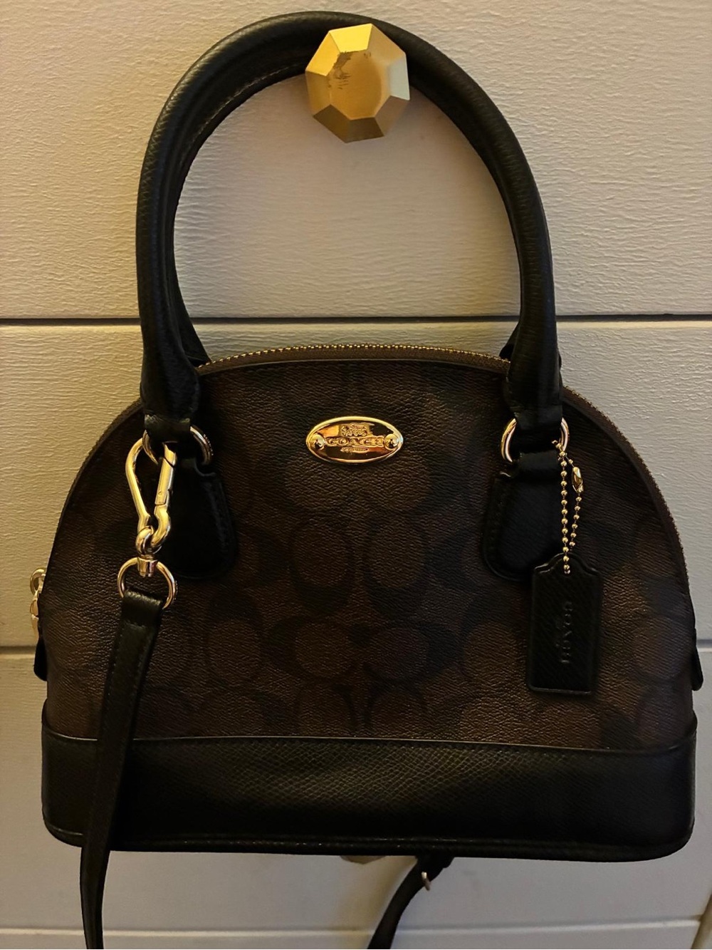 Coach Brown and Black Signature Dome Satchel with Gold Hardware